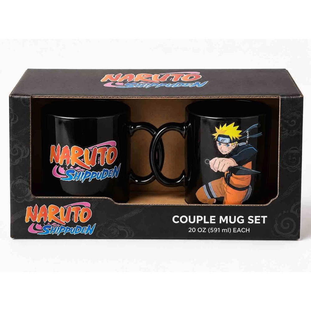 Naruto Shippuden Couple Mug Set Black Ceramic 16oz Anime Naruto Uzumaki 2 Pack